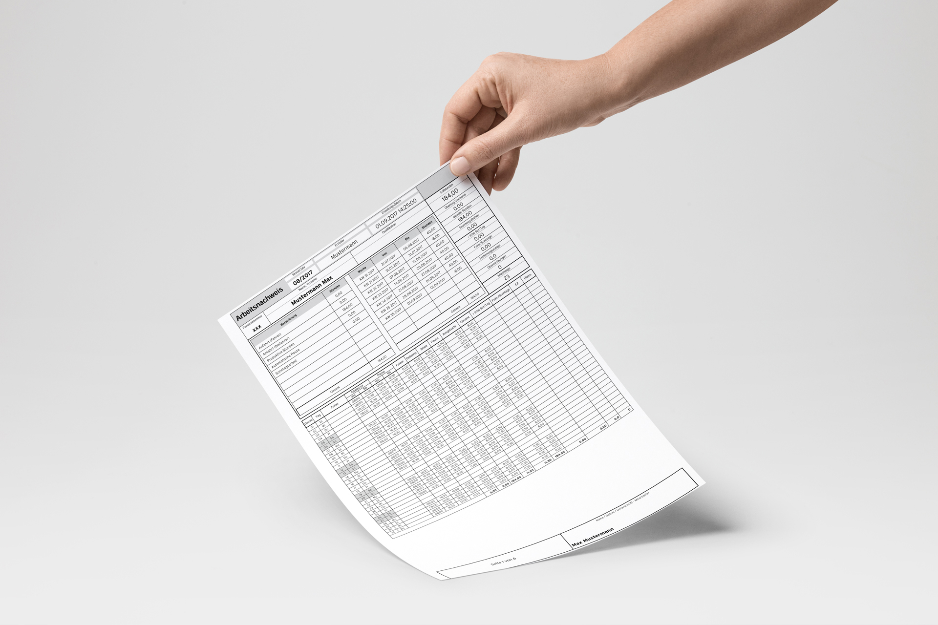 Arbeitszeitnachweise als PDF-, Excel- oder CSV-Datei erstellen.